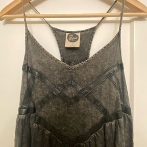 Black Mini Dress with Leather Detailing